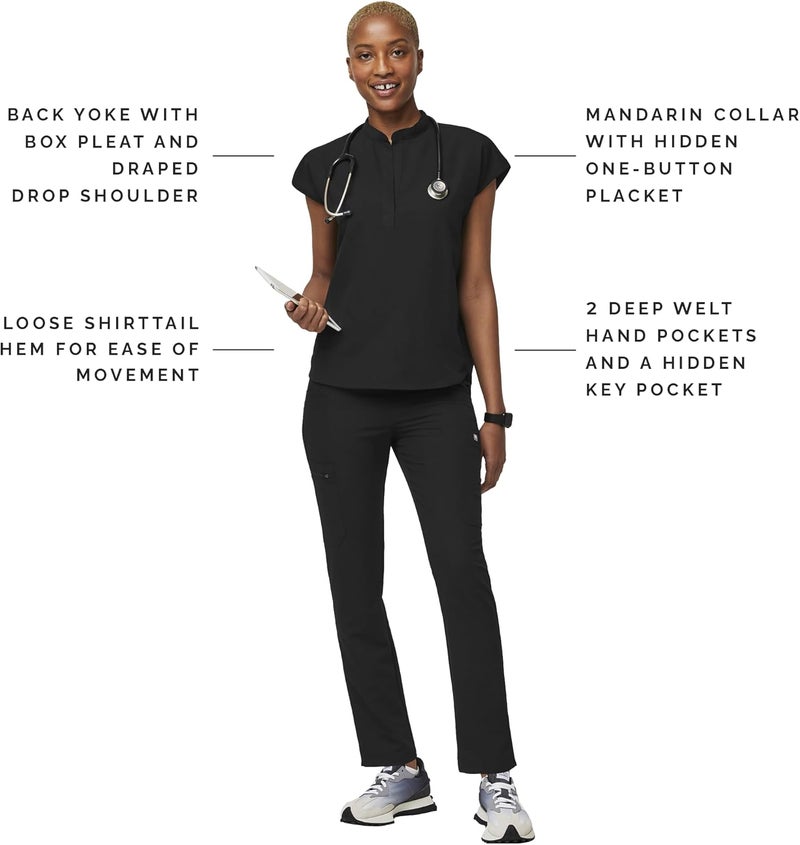 FIGS Rafaela Oversized Scrub Tops for Women — Mandarin Collar, Shirttail Hem, 3 Pockets, 4-Way Stretch - Image 1